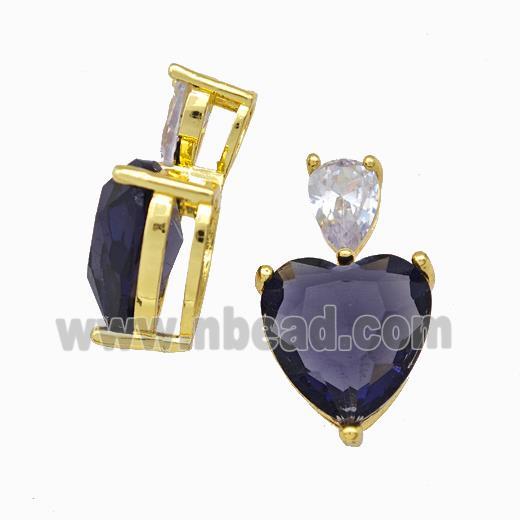 Purple Chinese Crystal Glass Heart Pendant Gold Plated