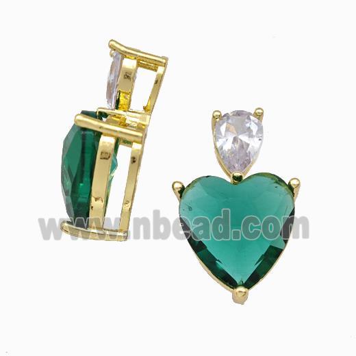 Green Chinese Crystal Glass Heart Pendant Gold Plated