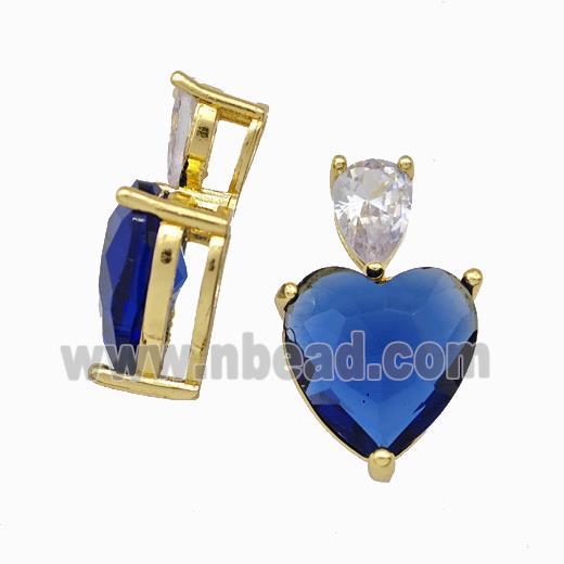 Blue Chinese Crystal Glass Heart Pendant Gold Plated