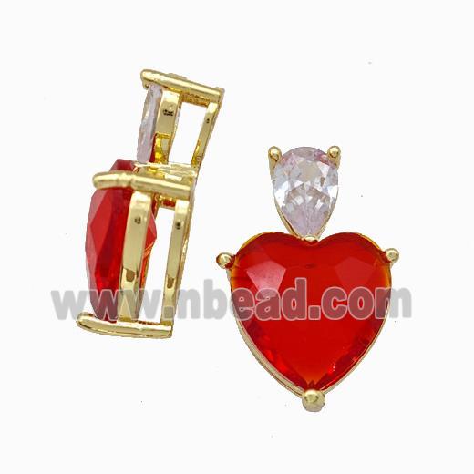 Red Chinese Crystal Glass Heart Pendant Gold Plated