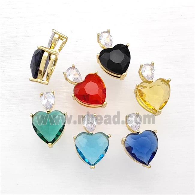 Chinese Crystal Glass Heart Pendant Gold Plated Mixed