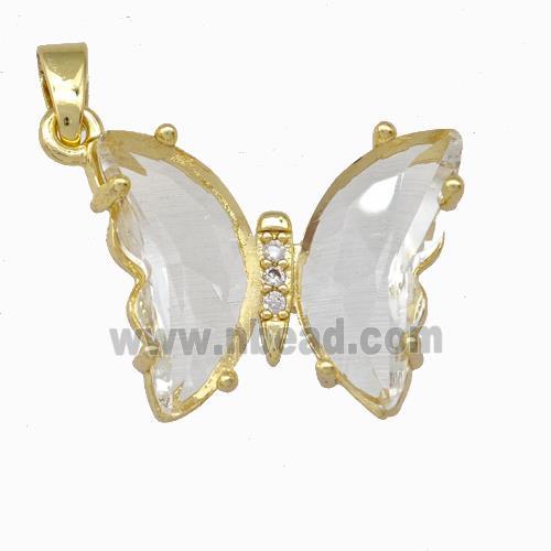 Clear Chinese Crystal Glass Butterfly Pendant Gold Plated