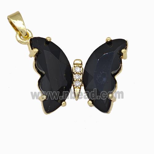 Black Chinese Crystal Glass Butterfly Pendant Gold Plated