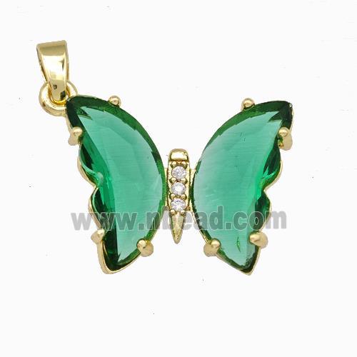 Green Chinese Crystal Glass Butterfly Pendant Gold Plated