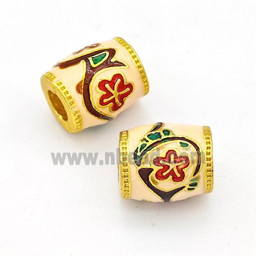 Copper Barrel Beads Multicolor Painted Flower Large Hole Gold Plated