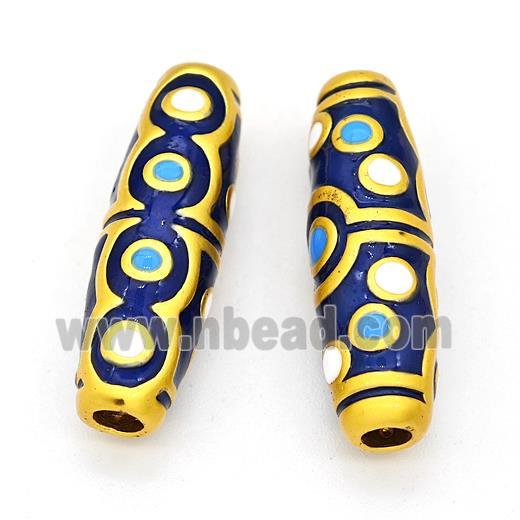 Copper Rice Beads Blue Painted Eye Large Hole Gold Plated