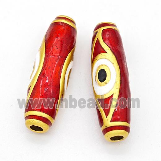 Copper Rice Beads Red Painted Eye Large Hole Gold Plated