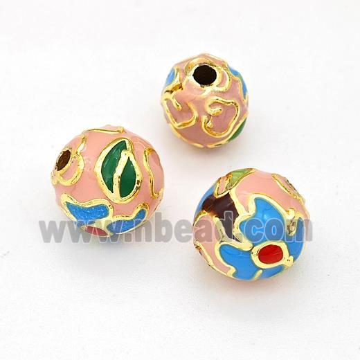 Copper Round Beads Multicolor Enamel Gold Plated