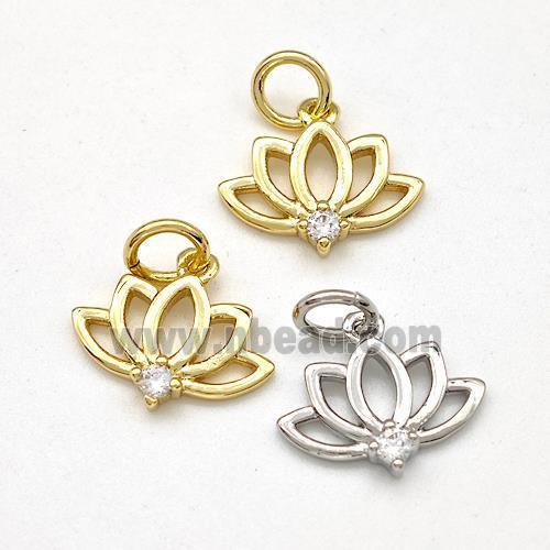 Copper Lotus Pendant Pave Zirconia Flower Mixed