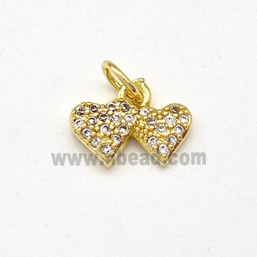 Double Heart Charms Copper Pendant Pave Zirconia Gold Plated