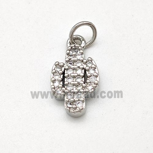 Cactus Charms Copper Pendant Pave Zirconia Platinum Plated