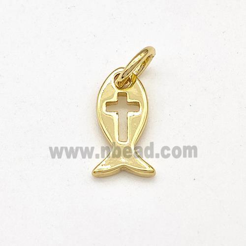 Copper Fish Pendant Cross Gold Plated