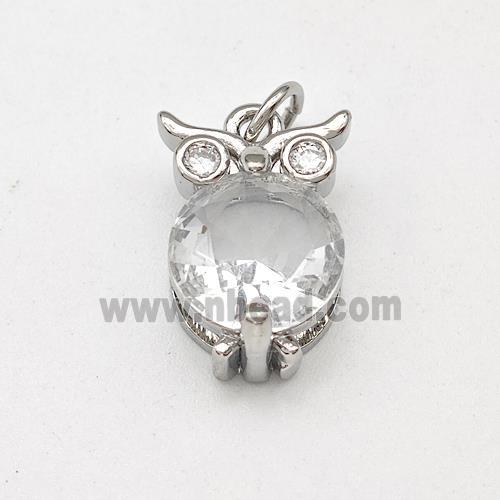 Owl Charms Copper Pendant Pave Crystal Glass Platinum Plated