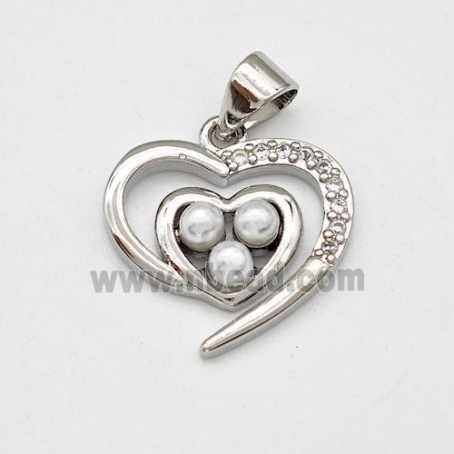 Copper Heart Pendant Pave Pearlized Resin Platinum Plated