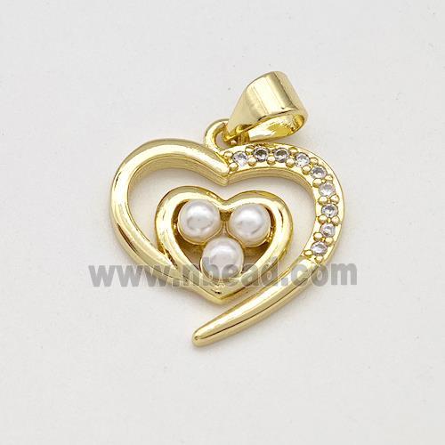 Copper Heart Pendant Pave Pearlized Resin Gold Plated