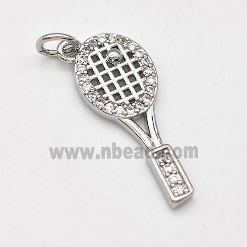 Tennis Racket Charms Copper Pendant Micro Pave Zirconia Sports Platinum Plated