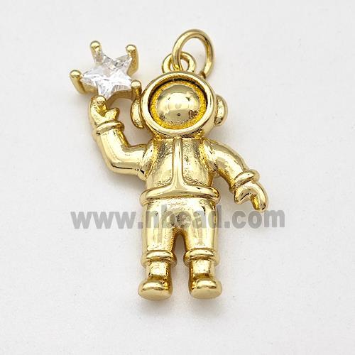 Cosmonaut Charms Copper Pendant Pave Crystal Glass Star Gold Plated