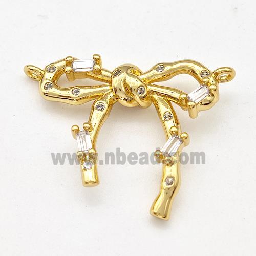 Copper Bow Pendant Pave Zirconia 2loops Gold Plated