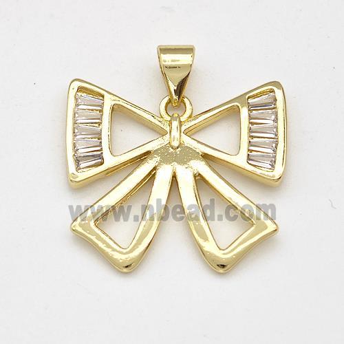 Copper Bow Pendant Pave Zirconia Gold Plated