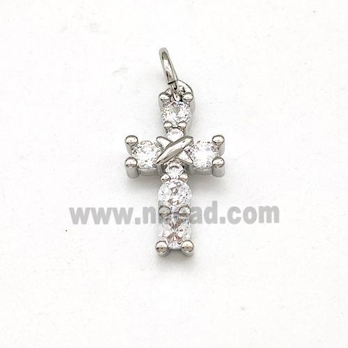 Copper Cross Pendant Micro Pave Zirconia Platinum Plated