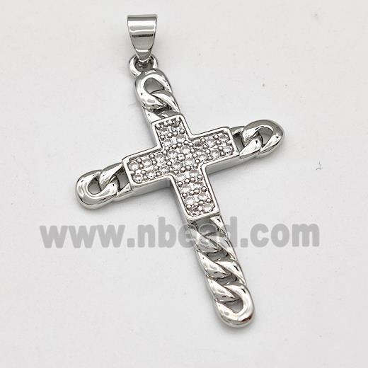 Copper Cross Pendant Pave Zirconia Platinum Plated