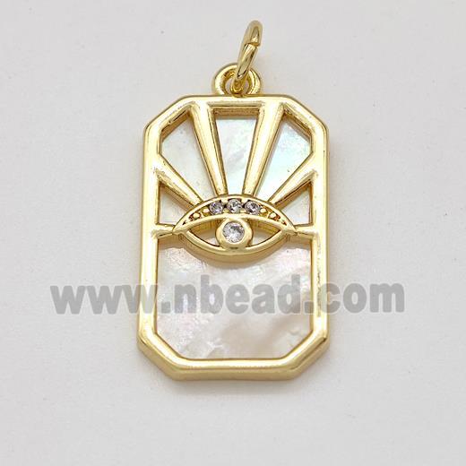 Copper Eye Pendant Pave Shell Zirconia Rectangle Gold Plated