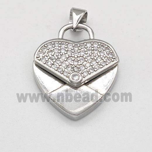 Copper Heart Pendant Micro Pave Zirconia Platinum Plated