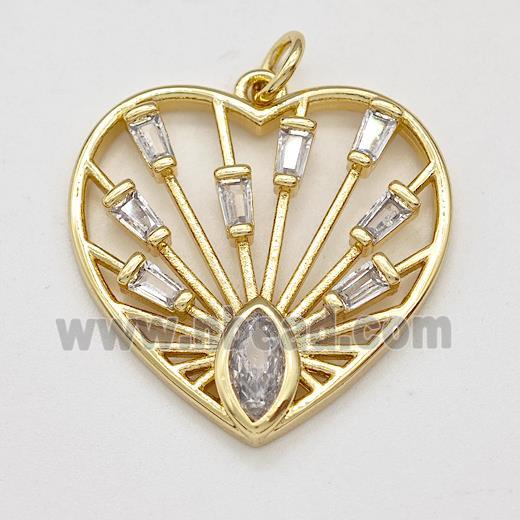 Copper Heart Pendant Micro Pave Zirconia Eye Gold Plated