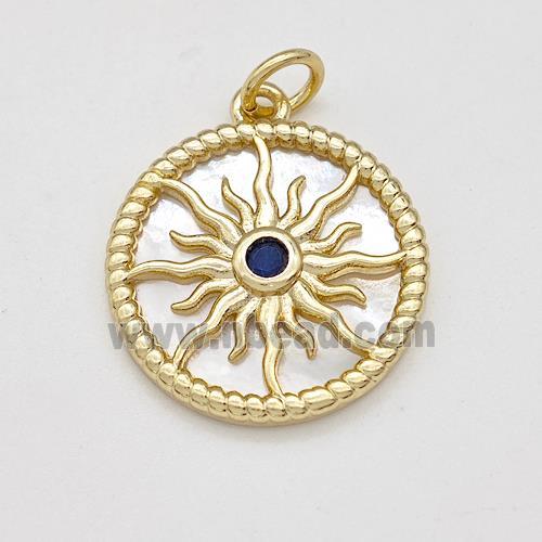 Copper Sun Pendant Pave Shell Zirconia Gold Plated