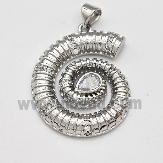 Swirl Shell Charms Copper Pendant Micro Pave Zirconia Platinum Plated