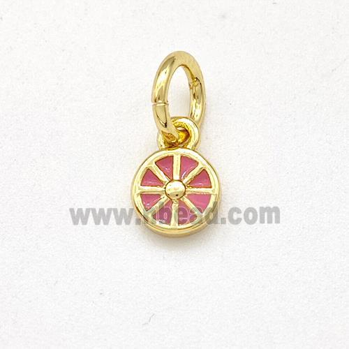 Copper Flower Pendant Pink Enamel Gold Plated