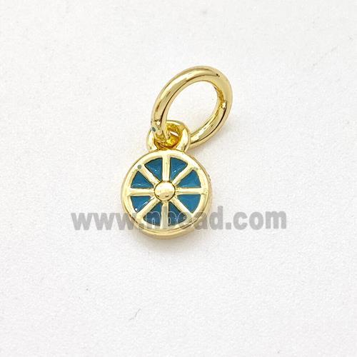 Copper Flower Pendant Teal Enamel Gold Plated