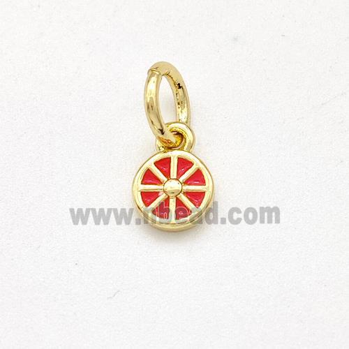 Copper Flower Pendant Red Enamel Gold Plated