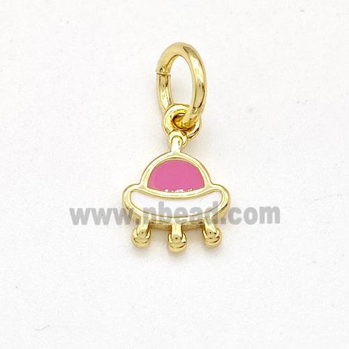 Copper Spacership Pendant Pink White Enamel Gold Plated