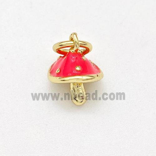 Copper Mushroom Pendant Red Enamel Gold Plated