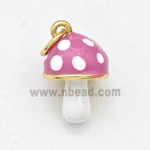 Copper Mushroom Pendant Pink Enamel Gold Plated