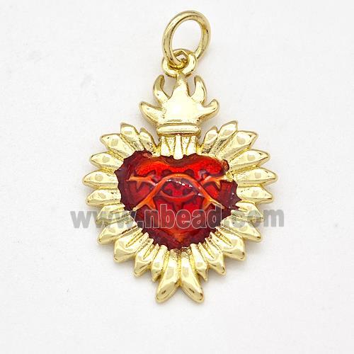 Copper Heart Pendant Red Painted Gold Plated