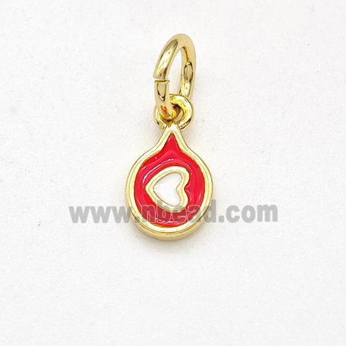 Copper Heart Pendant Red White Enamel Gold Plated