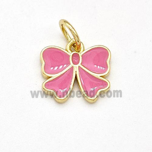 Copper Bow Pendant Pink Enamel Gold Plated