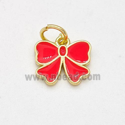 Copper Bow Pendant Red Enamel Gold Plated