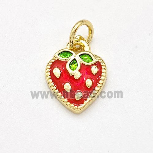 Copper Strawberry Pendant Red Painted Gold Plated