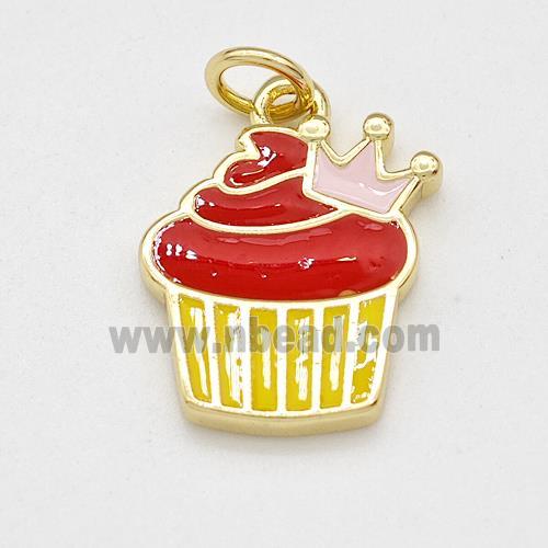 Copper Cake Pendant Multicolor Enamel Crown Gold Plated