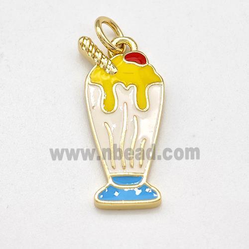 Ice Cream Bottle Drink Cup Charms Copper Pendant Multicolor Enamel Gold Plated