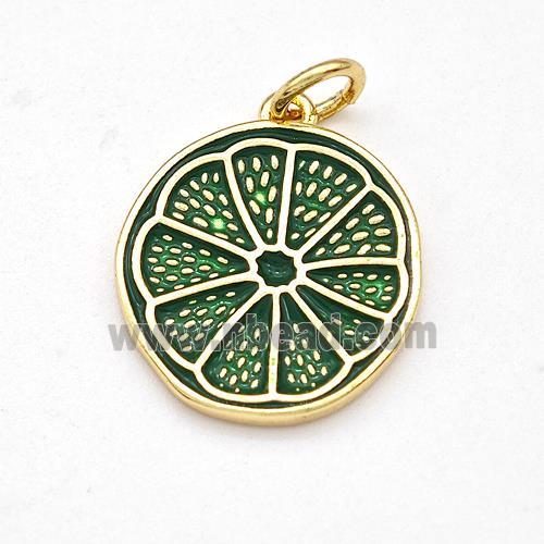 Lemon Charms Copper Fruit Pendant Green Enamel Gold Plated