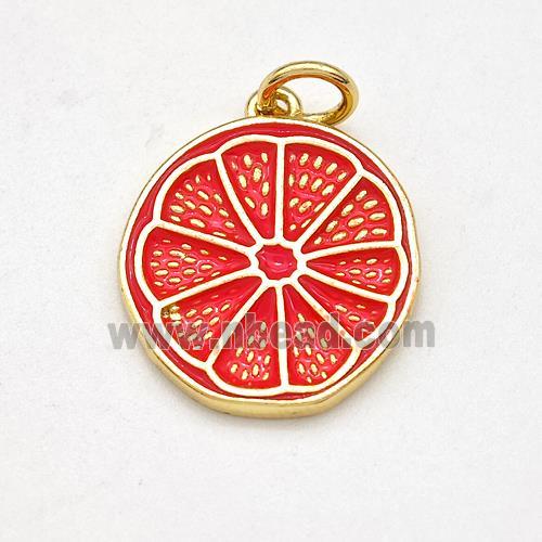 Lemon Charms Copper Fruit Pendant Red Enamel Gold Plated