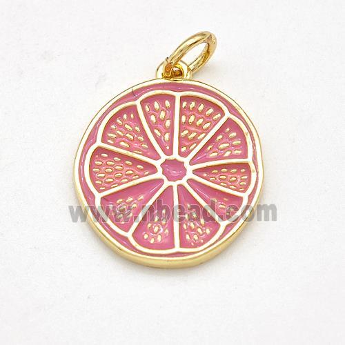 Lemon Charms Copper Fruit Pendant Pink Enamel Gold Plated