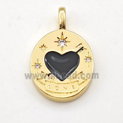 Cupid Heart Copper Pendant Black Enamel LOVE Gold Plated