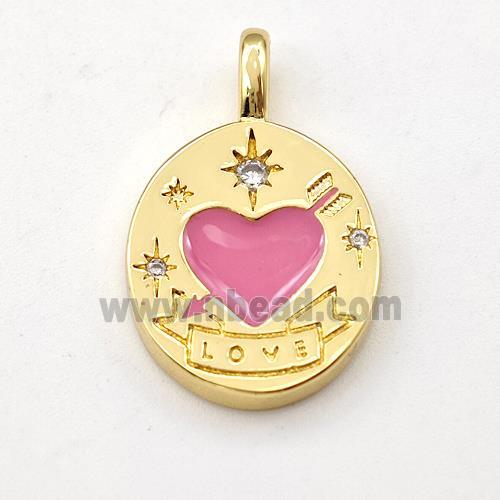 Cupid Heart Copper Pendant Pink Enamel LOVE Gold Plated