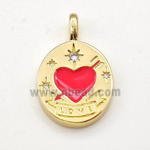 Cupid Heart Copper Pendant Red Enamel LOVE Gold Plated