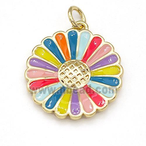 Sunflower Charms Copper Pendant Multicolor Enamel Gold Plated